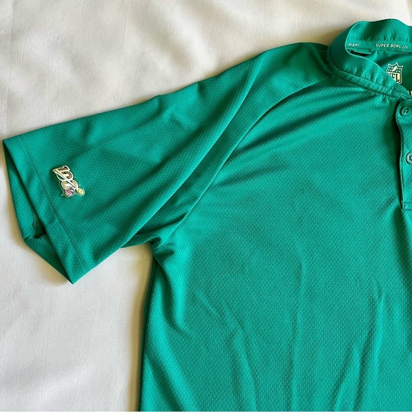 NFL Super Bowl LIV Miami Polo Shirt Men’s Medium Teal Dri-FIT On-Field 100 Logo - Picture 3 of 7